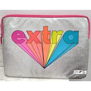 Yoobi 15" Silver Metallic Laptop Sleeve Case with Rainbow "Extra" Design